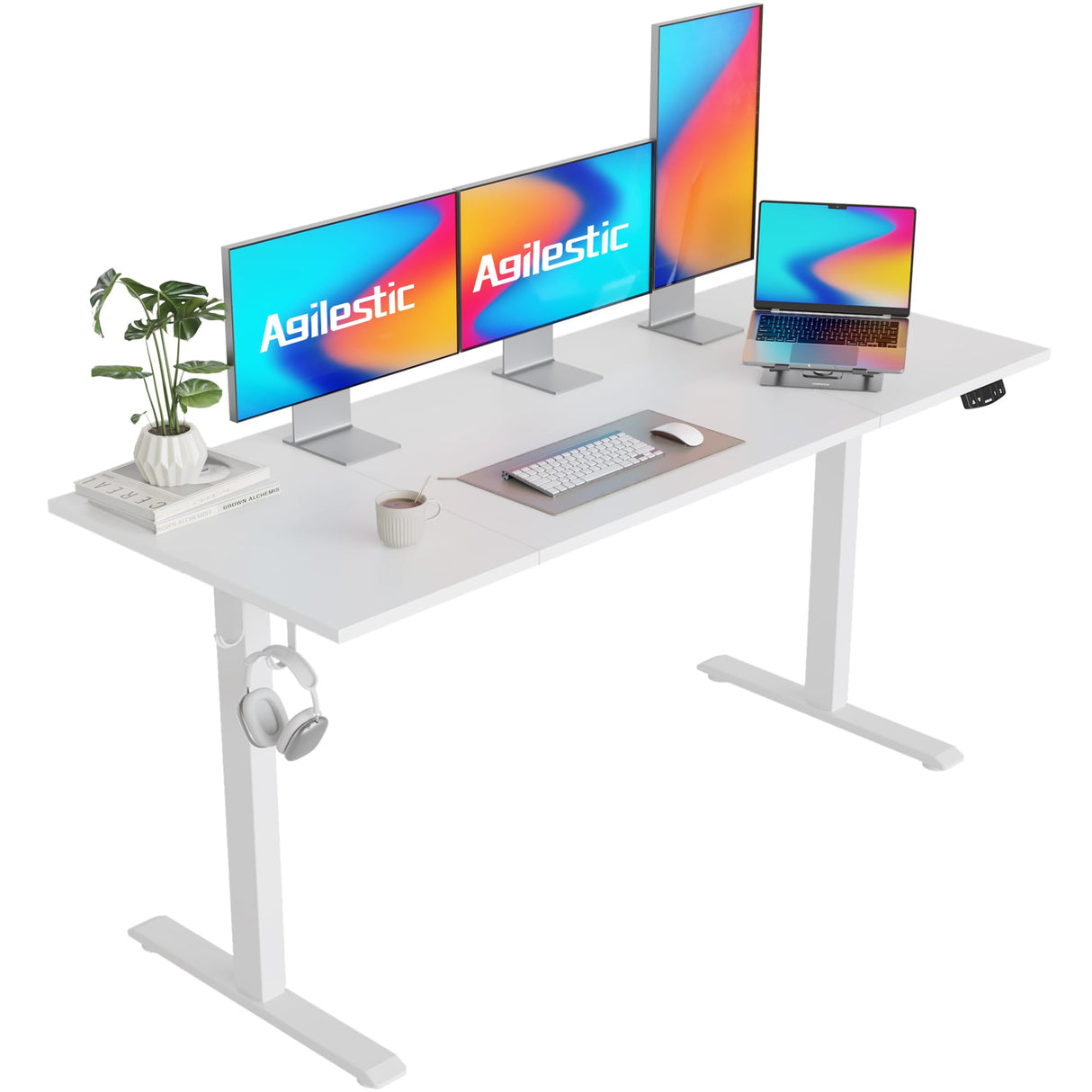 Agilestic Electric Standing Desk, Large 63 x 24 Inches Height Adjustable Desk, Sit Stand up Desk for Work Office Home, Splice Board, White Agilestic