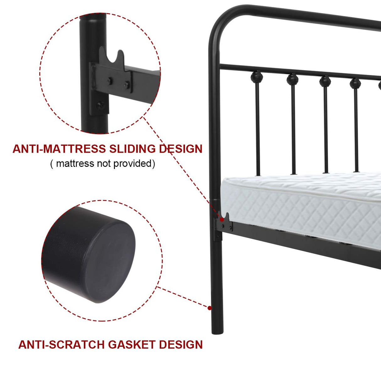 NEEBIRGELIA Black Metal Bed Frame Queen Size with Headboard and Footboard Single Platform Mattress Base,Metal Tube and Iron-Art Bed(Queen,Black) NEEBIRGELIA
