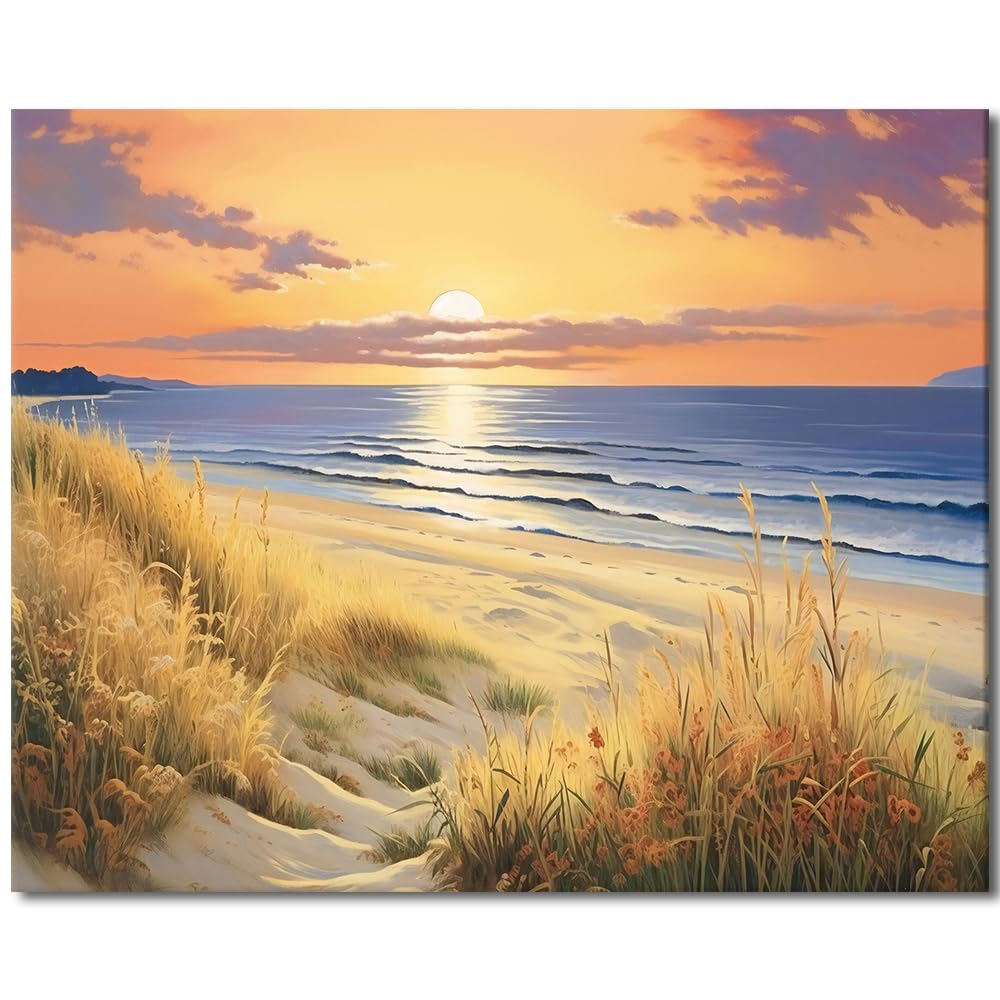 TUMOVO Beach Scenery Paint by Numbers for Adults, Wild Grass Paint by Number Kits for Adult Beginner, DIY Sunrise Paint by Number Kits on Canvas Arts Craft(Frameless) 16x20 Inch TUMOVO