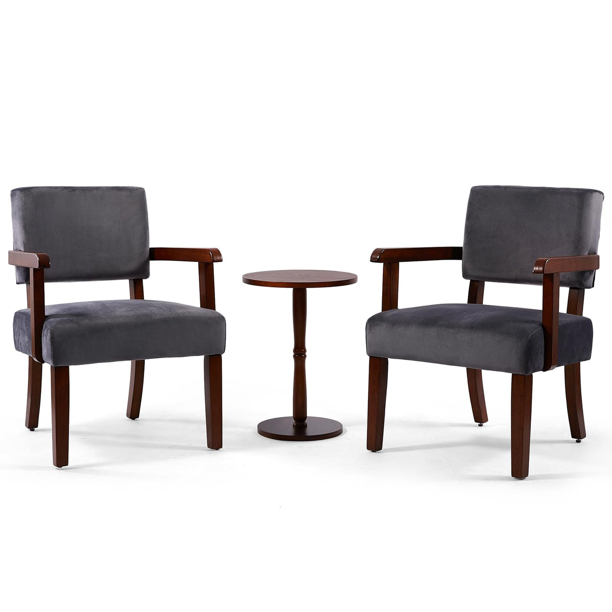 FAGAGA Accent Chair Set of 2 with Table, Living Room Chairs with VelvetSoft Seat and Armrests for Living Room Bedroom Reading Room Waiting Room (Greyvelvet) FAGAGA