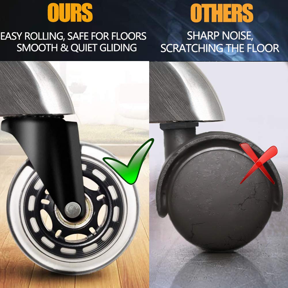 Office Rubber Chair Casters Replacement, 3 Inch Heavy-Duty Computer Gaming Desk Caster Wheels Smooth & Safe Rolling for All Floors Including Hardwood and Carpet, Set of 5 HOSALI