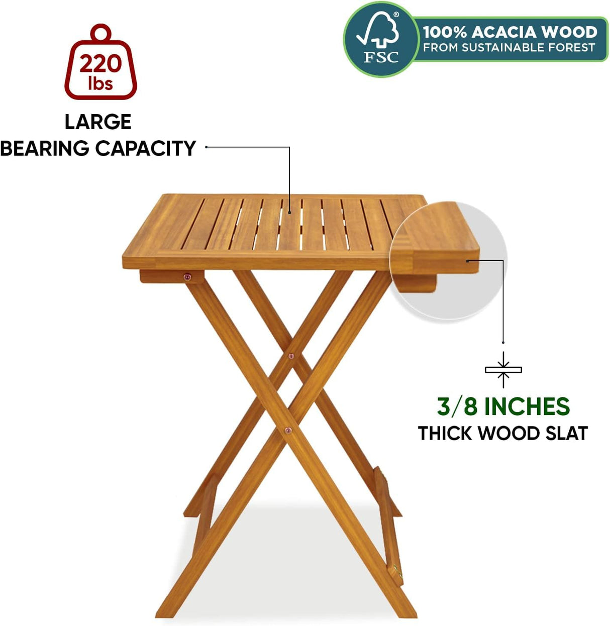 IDZO Heavy Duty 400lbs Capacity Patio Bistro Set 3 Piece Outdoor, Folding Chairs w/Cushion, Square Table - Upgrate 2024 IDZO