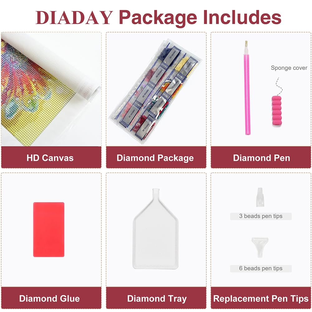 DIADAY Horse Diamond Art Kits for Adults 5D Full Drill Round Gem, Diamond Painting Kits for Beginners, DIY Dots Home Wall Decor Gift 12 x 12 Inches DIADAY