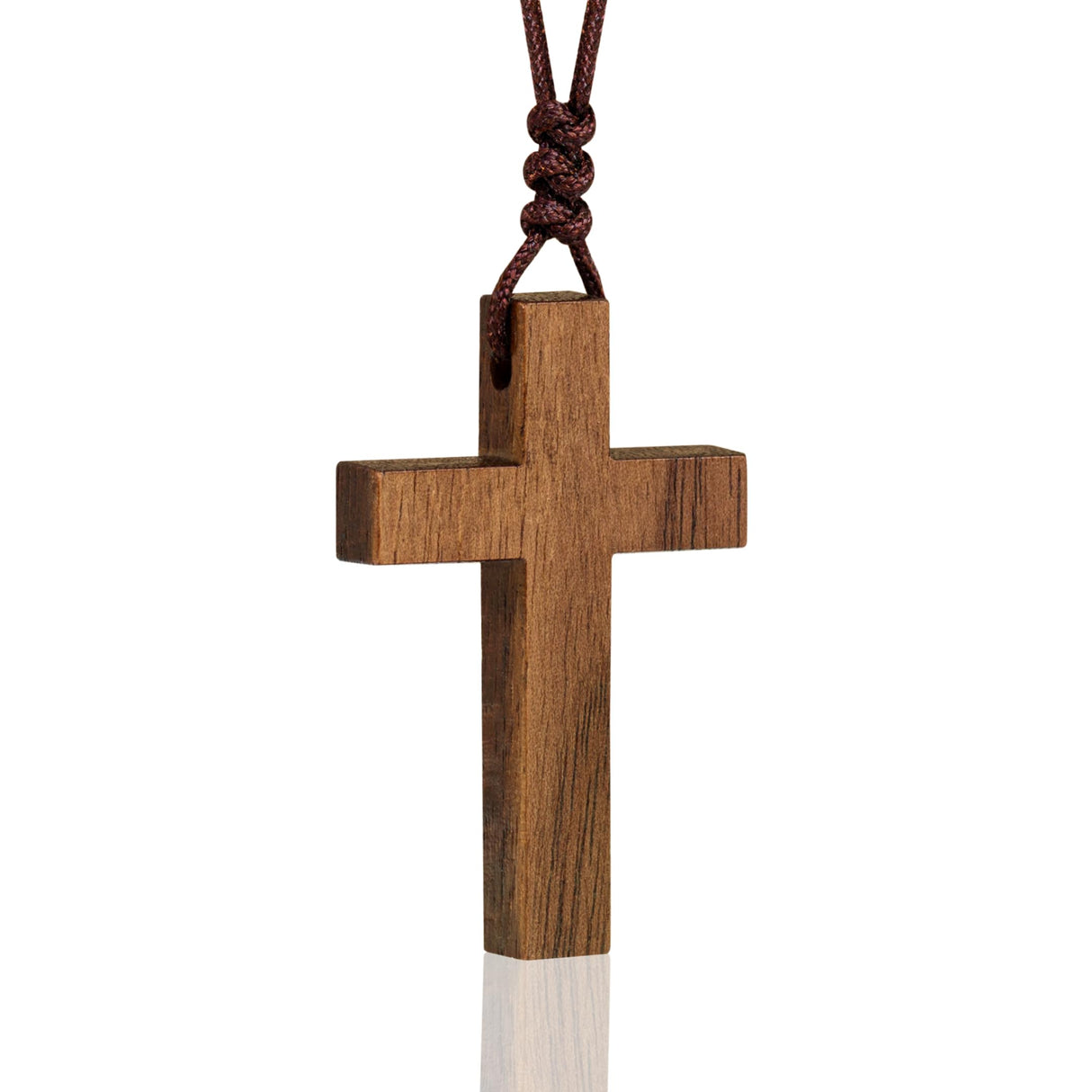 Natural Walnut Wood Cross Necklace for Men & Women - Medium Wood Cross Pendant Necklace for Men and Women - Medium Wooden Cross for Car Mirror - Religious Pendant Necklace Jewelry (1.8” x 1.1”) Holy Fringe