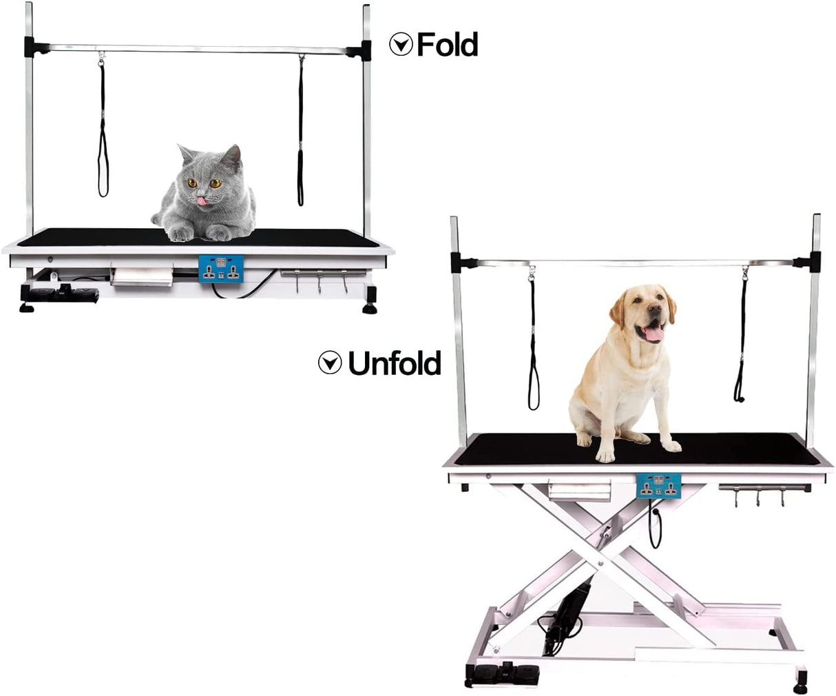 Electric Pet Grooming Table for Large Dogs - Professional Heavy Duty Height Adjustable Pet Grooming Station with Anti Slip Tabletop, Two Nooses & Tool Organizer, Maximum Capacity Up to 250 lbs Hipet