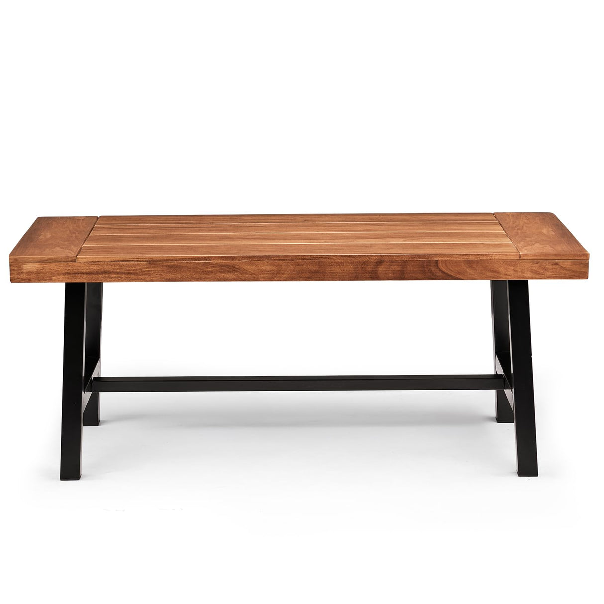 VINGLI Outdoor Wooden Coffee Table with Metal Frame - Heavy Duty 350lbs All-Weather Patio Table, Waterproof Solid Wood Top & Rust-Proof Steel Base for Balcony, Porch, Deck, Garden, Rectangle VINGLI