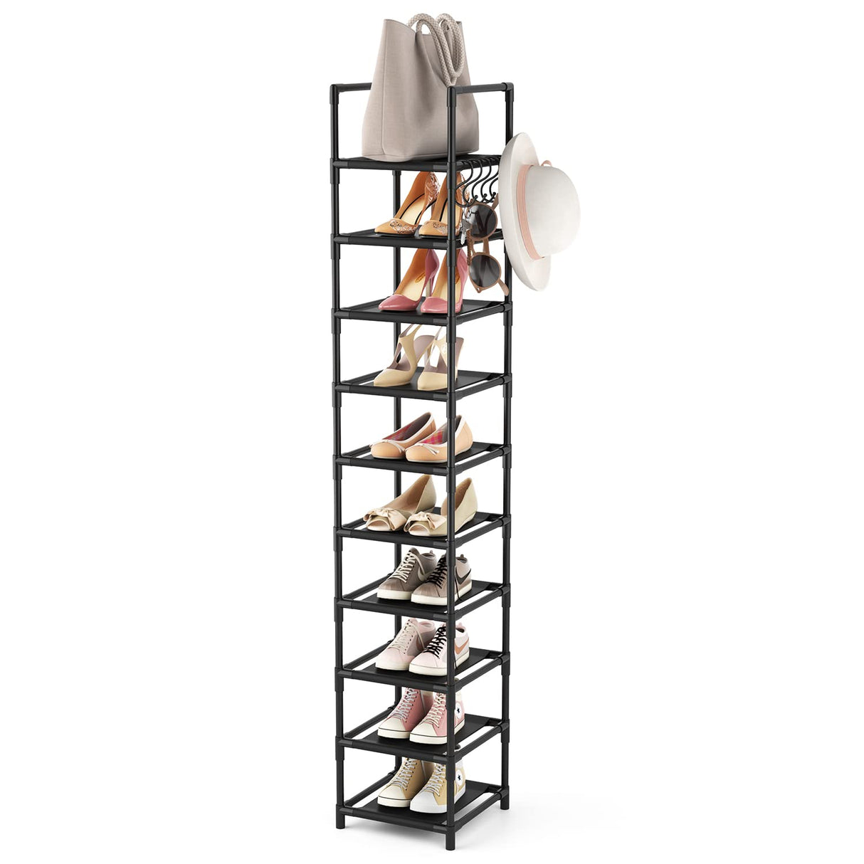 LANTEFUL Tall Narrow Shoe Rack for Entryway, 10-Tier Sturdy Metal Shoe Shelf Storage 10-15 Pairs of Shoes and Boots, Space Saving Corner Shoe Rack Organizer for Closet,Doorway,Garage,Living Room LANTEFUL