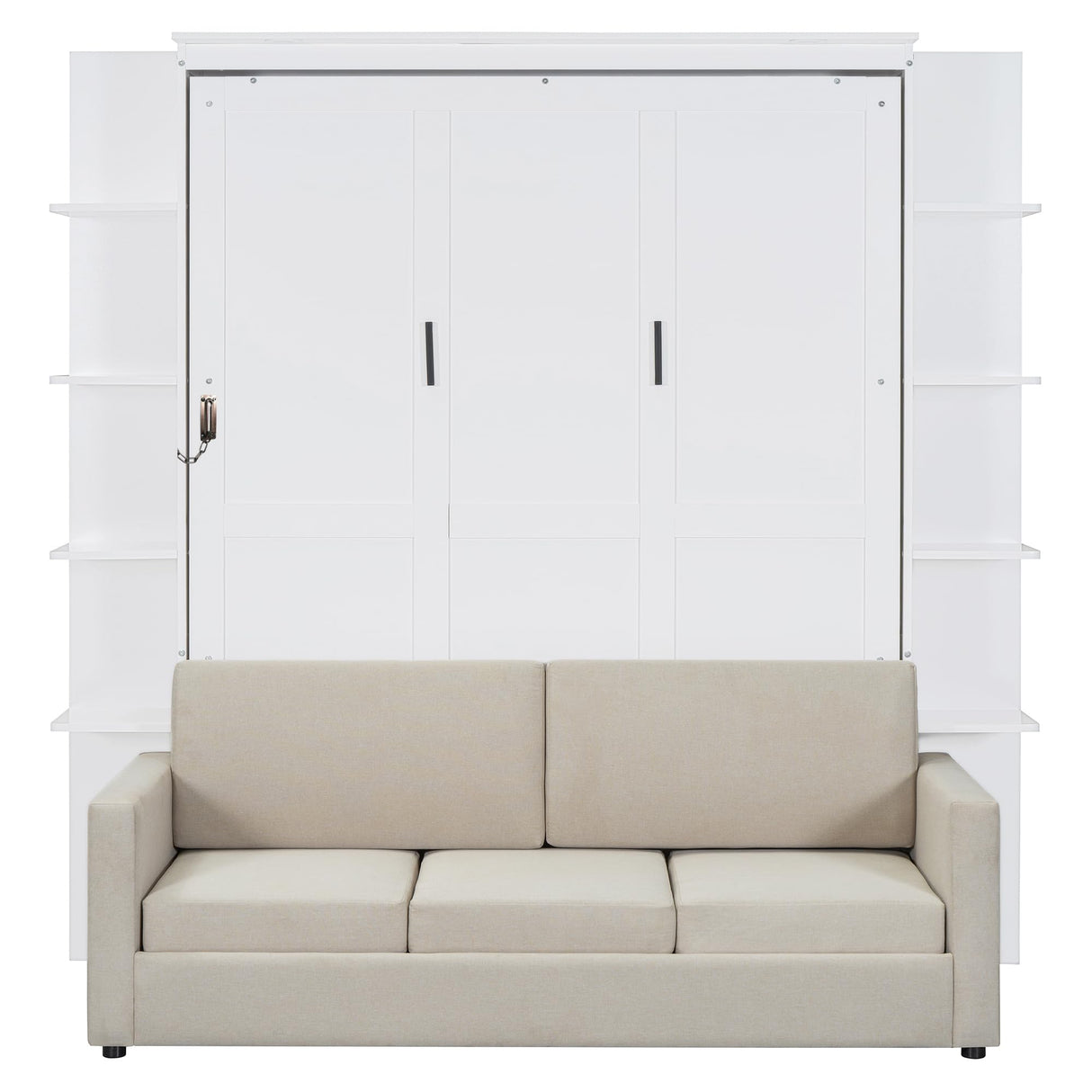 Ball & Cast Murphy Bed Queen Size Wall Chest with Sofa and Dual Piston Metal Folding Mechanism Designed,Wood Hideaway Cabinet Platform Bedframe w/Leg,for Small Room,Dorms,White Ball & Cast