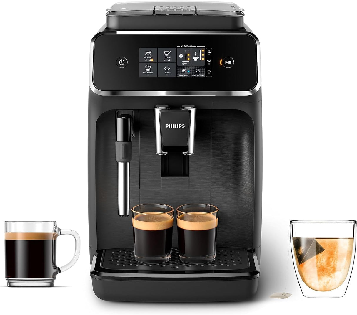 PHILIPS 2200 Series Fully Automatic Espresso Machine, Classic Milk Frother, 2 Coffee Varieties, Intuitive Touch Display, 100% Ceramic Grinder, AquaClean Filter, Aroma Seal, Black (EP2220/14) PHILIPS