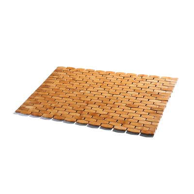 GOBAM Rollable Bamboo Bathroom Floor Mat - Non-Slip Bathtub Mat for Spa, Sauna, Kitchen, Outdoor Shower, RV, Water-Resistant Wooden Shower Mat - Natural, 23.6 x 15.7 inch