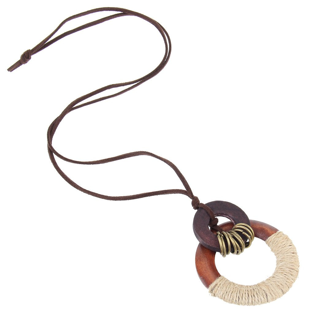 GelConnie Womens Pendant Necklace Wood Handmade Jewelry Leather Necklace Long Rope Sweater Necklace for Woman GelConnie