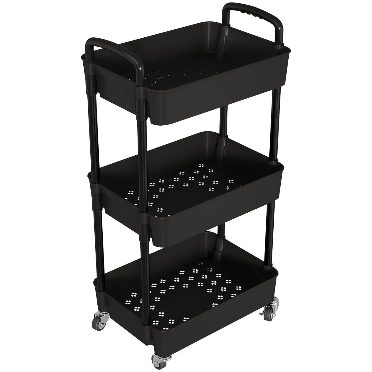 Laiensia 3-Tier Kitchen Storage Cart,Multifunction Utility Rolling Storage Organizer,Mobile Shelving Unit Cart with Lockable Wheels for Bathroom,Laundry,Living Room,With Classified Stickers,Black Laiensia