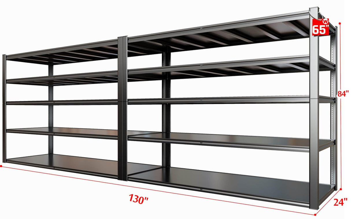 PMKES 65" W Heavy Duty Garage Shelving, 84" H Garage Storage Shelves, 5 Tier Metal Shelving Unit, Adjustable Commercial Shelving, 2 Pack PMKES