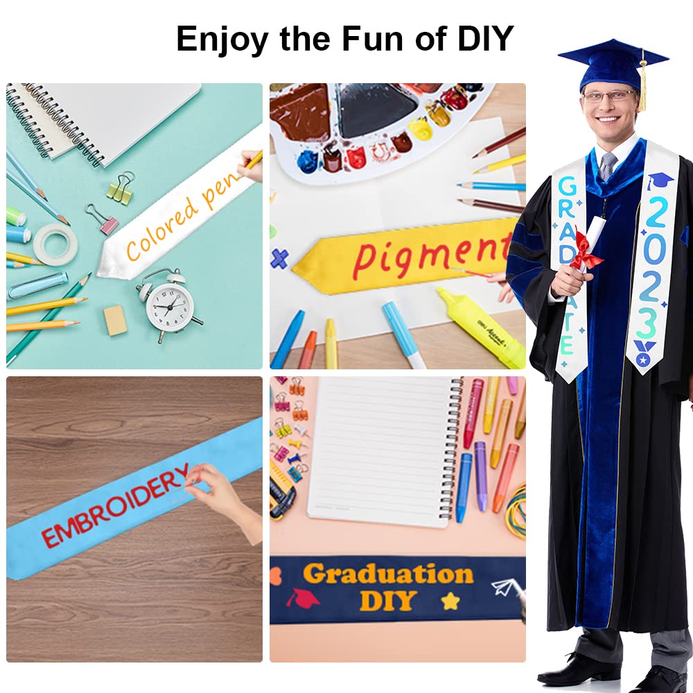 QEYMN Graduation Stole,Plain Graduation Sash,Graduation Stole Class of 2024 for Unisex Adults,Graduation Stole Sash for Academic and Choral 70" White Color QEYMN