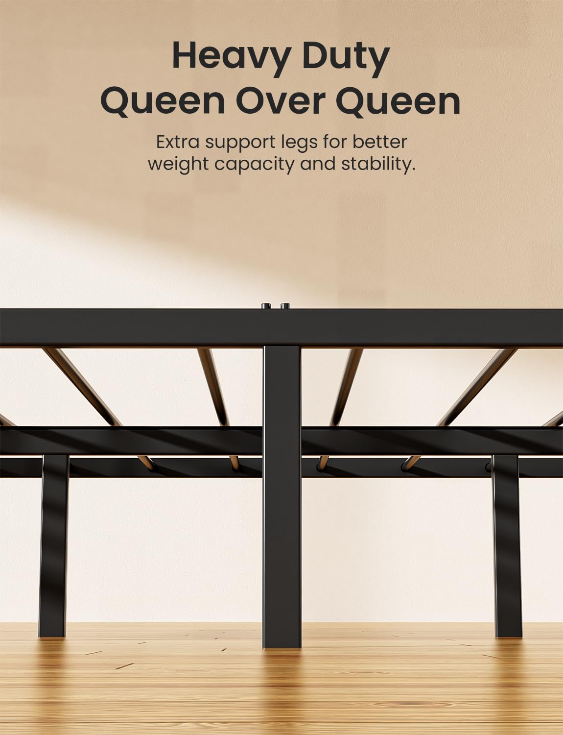 Miscoos Queen Over Queen Bunk Bed, Heavy-Duty Queen Bed Frame with Safety Full-Length Guardrails & Anti-Slip Ladder, Metal Bunk Bed for Teens Adults, Noise Reduced, Black Miscoos
