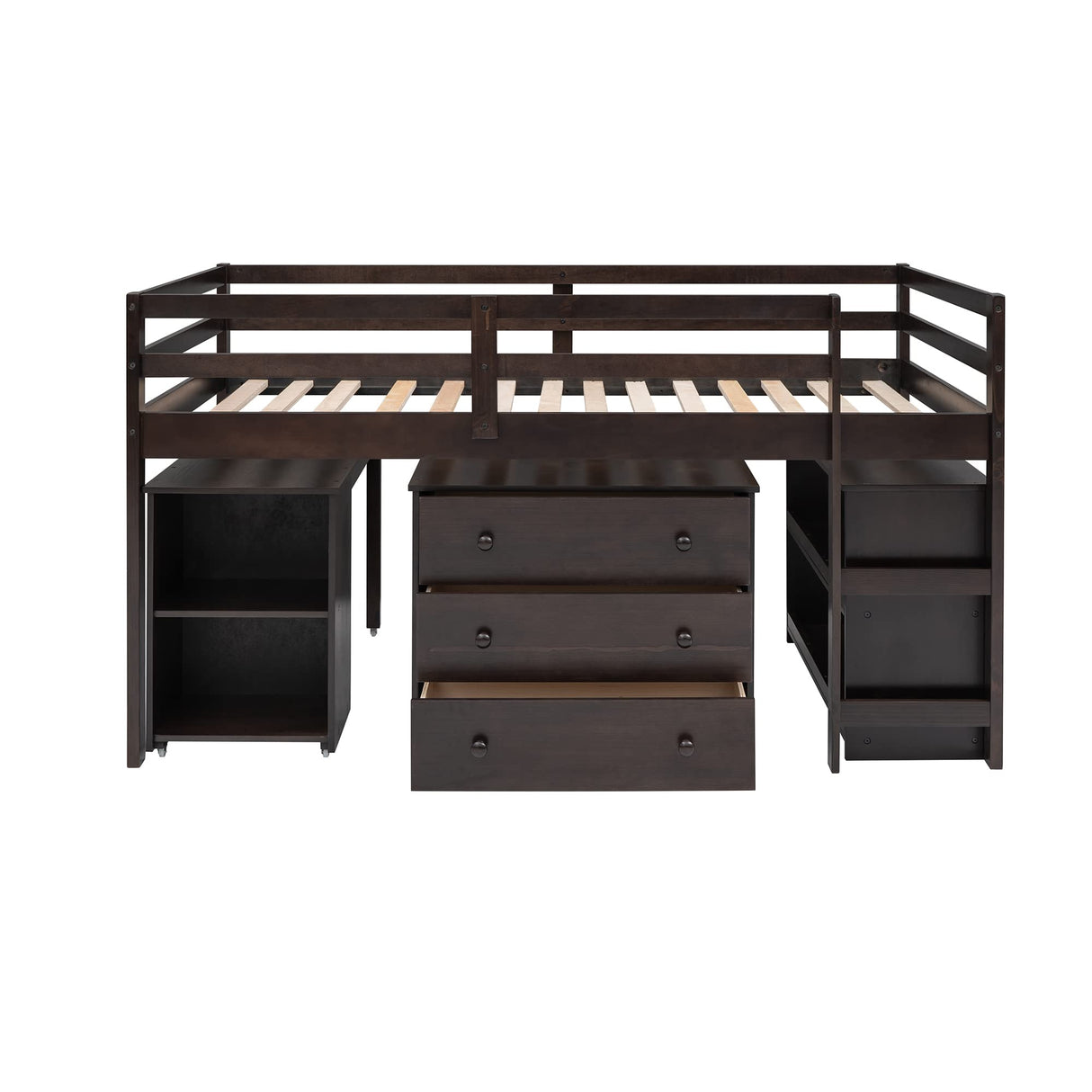 Harper & Bright Designs Kids Low Loft Bed with Rolling Desk and Storage Cabinet, Twin Size Wood Loft Bed Frame with Bookshelf (Espresso, Twin) Harper & Bright Designs