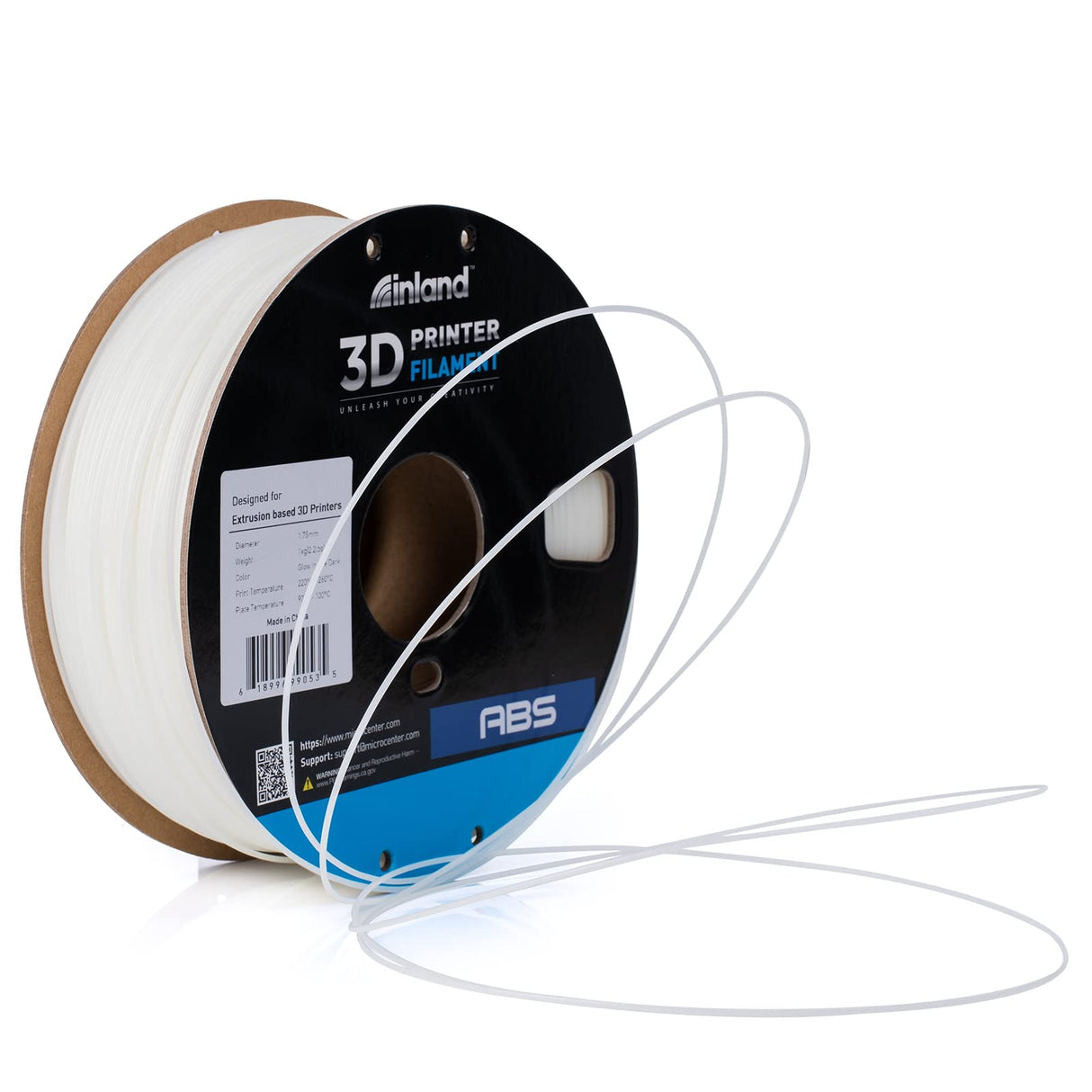 INLAND ABS Filament 1.75mm, ABS 3D Printing Filament, Dimensional Accuracy +/- 0.03 mm - 1kg Cardboard Spool (2.2 lbs) - Heat Resistant Glow in The Dark ABS Filament INLAND