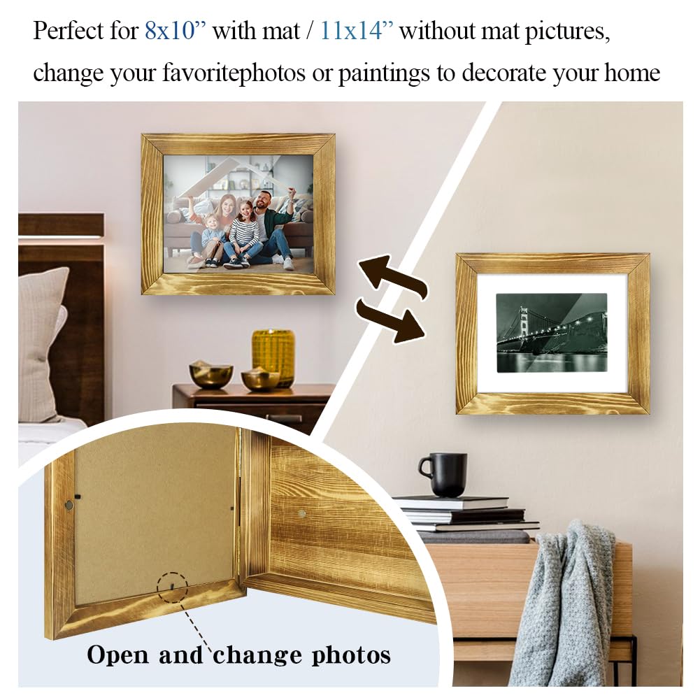 Hidden Gun Storage - Gun Safe Pistol Storage, 11"x14" Matted to 8"x10" Concealment Furniture Secret Decor Solid Wooden Handgun Picture Frames Box Homvle