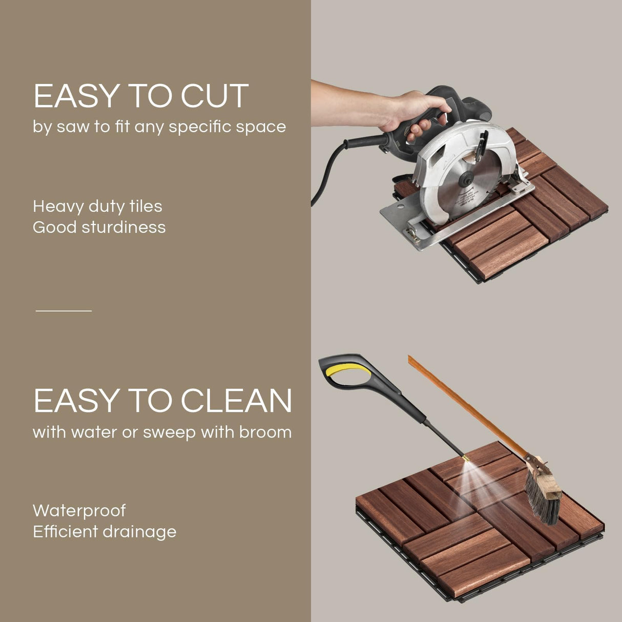 THYOI Deck Tiles, Patio Flooring - Outdoor Waterproof Acacia Wood Tiles for All Weather Use - Balcony, Backyard, Indoor & Outdoor (Dark Brown Crossed Pattern, 10 Pcs - 10 Square Ft) THYOI