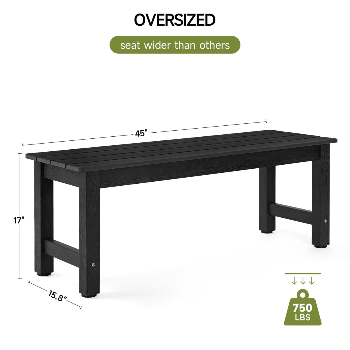 ONBRILL Outdoor Bench, 2-Person Poly Lumber Garden Bench, All-Weather Patio Bench Will not Rot and Fade for Garden, Porch, Backyard and Park, Easy Installation, Black ONBRILL