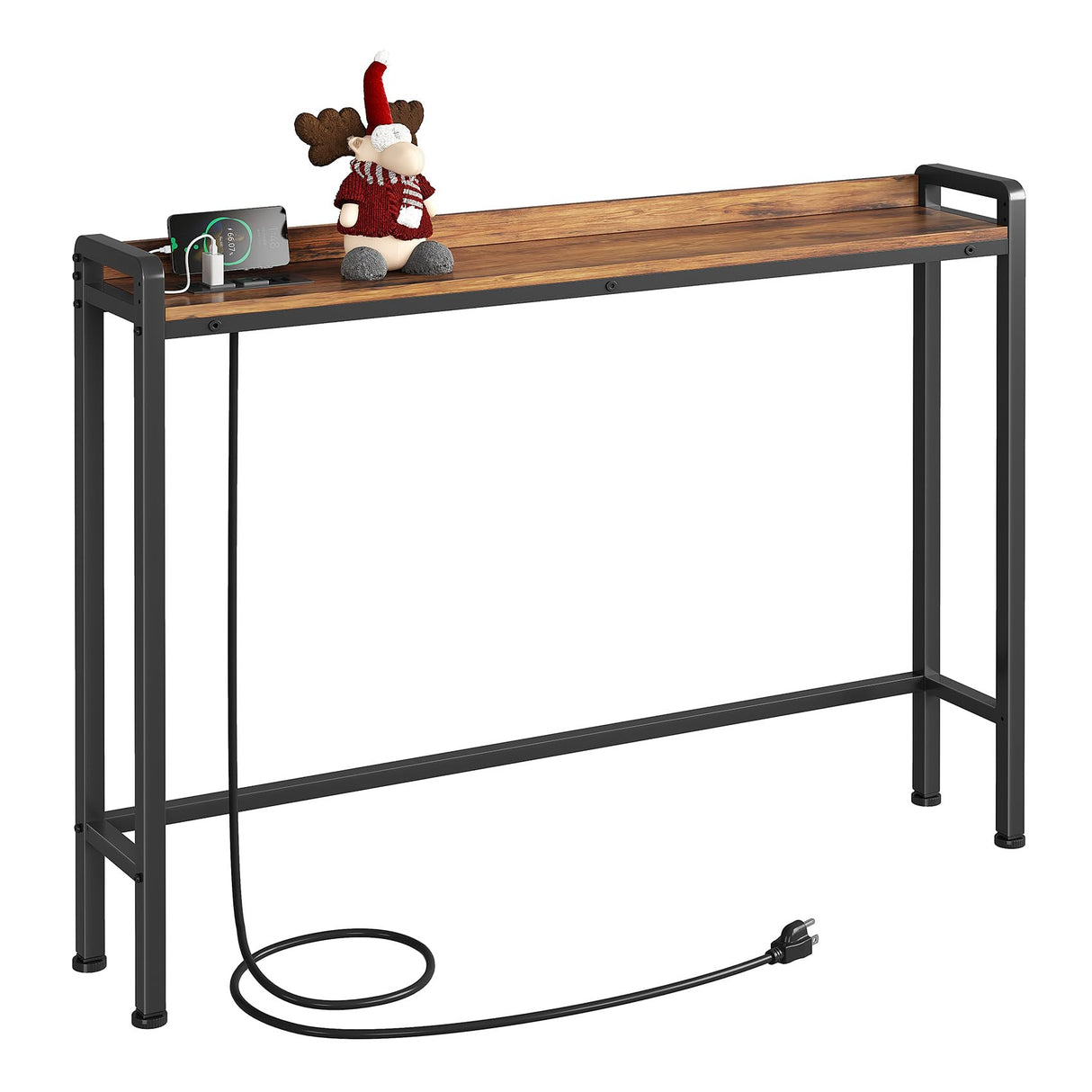 Kitstorack Rustic Brown Narrow Console Table for Behind Sofa, Elevated Rear Fence & Built-in Power Outlets, Includes 6.5' Power Cord, 5.9" D x 39.4" L x 33.3" H Kitstorack