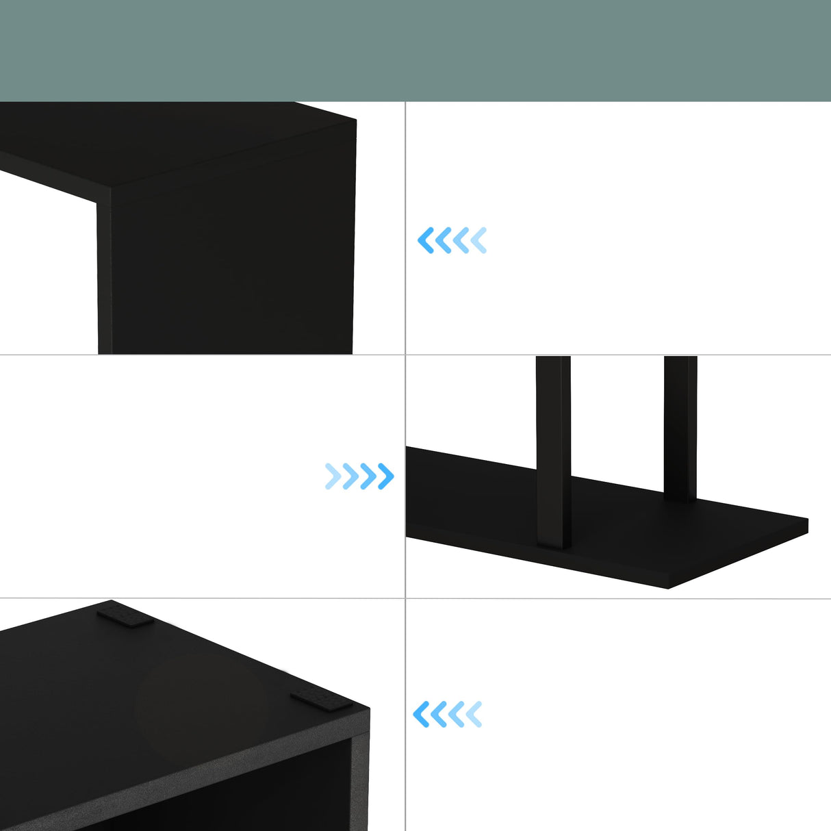 Yusong S Shaped Bookshelf, Modern Geometric Bookcase, 6-Tier Black Display Case Book Shelf Yusong