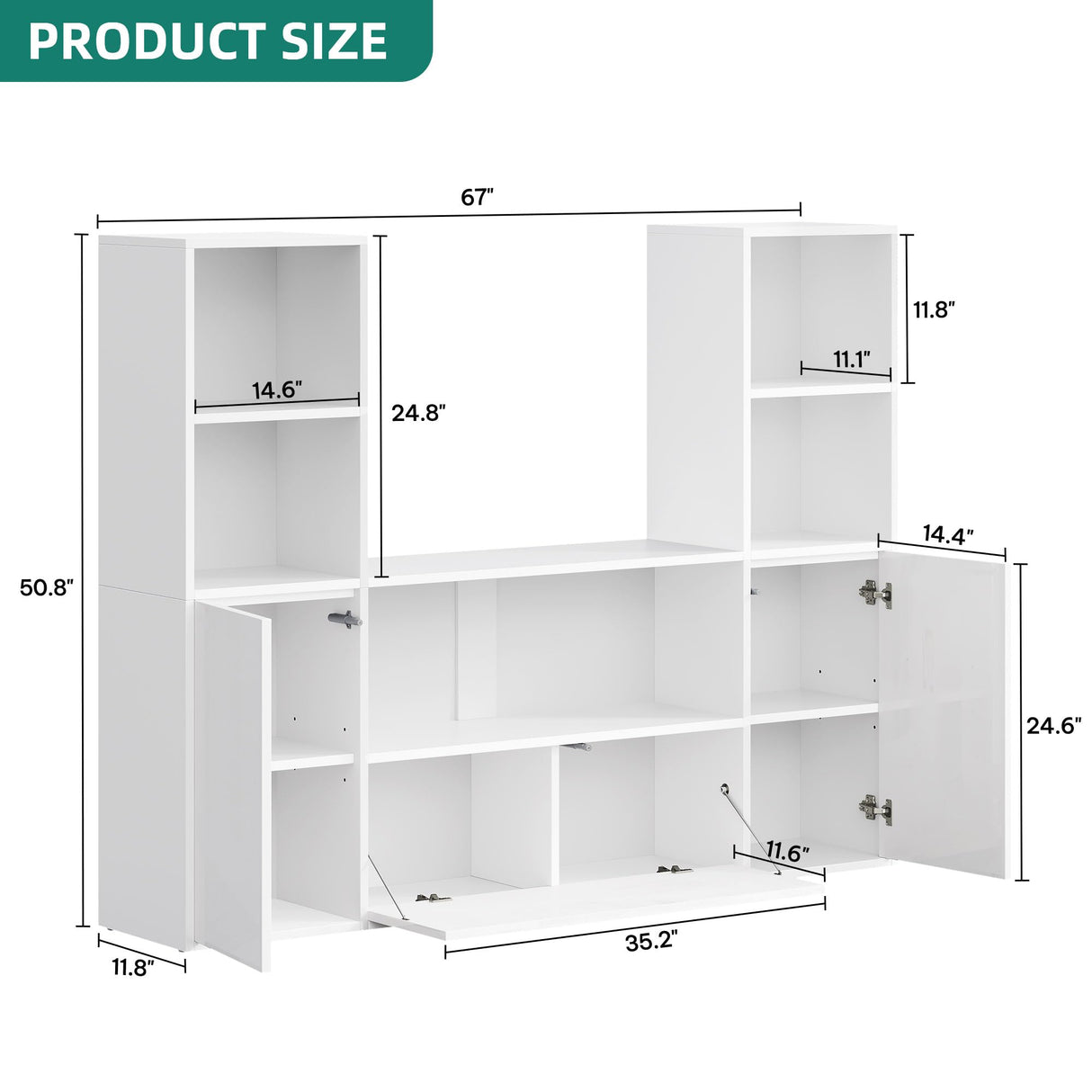 YITAHOME Castle Bookcase with Storage & Adjustable LED Lights, U-Shaped White Bookshelf with Cabinet, UV High-Gloss Display Unit, Cube Organizer for Living Room, Home Office and Bedroom YITAHOME