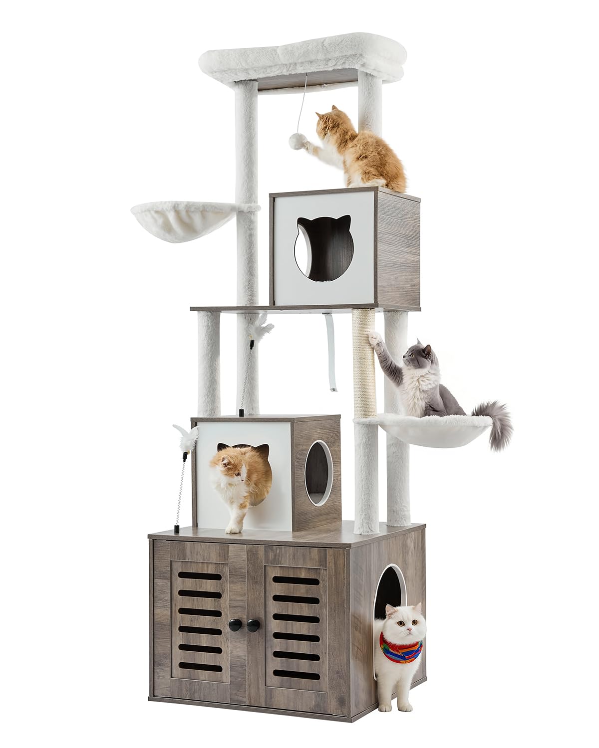 VEVOR Large Cat Tree with Litter Box Enclosure, 72.83 inches Tall, 2-in-1 Cat Tower, Multi-Level Cat Condo Furniture with Sisal Scratching Posts, Perches, Hammock, Big Kittens House for Indoor Cats VEVOR