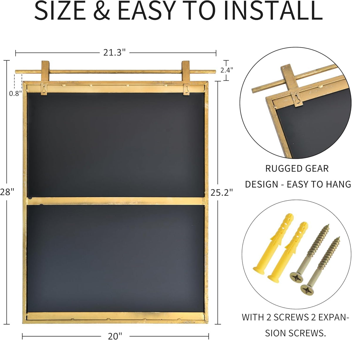 NXHOME Gold Bathroom Mirror 20" x 28" Brushed Gold Rustic Rectangle Metal Framed Barn Door Farmhouse Bathroom Vanity Mirror for Over Sink, Foyer Entryway Decor NXHOME