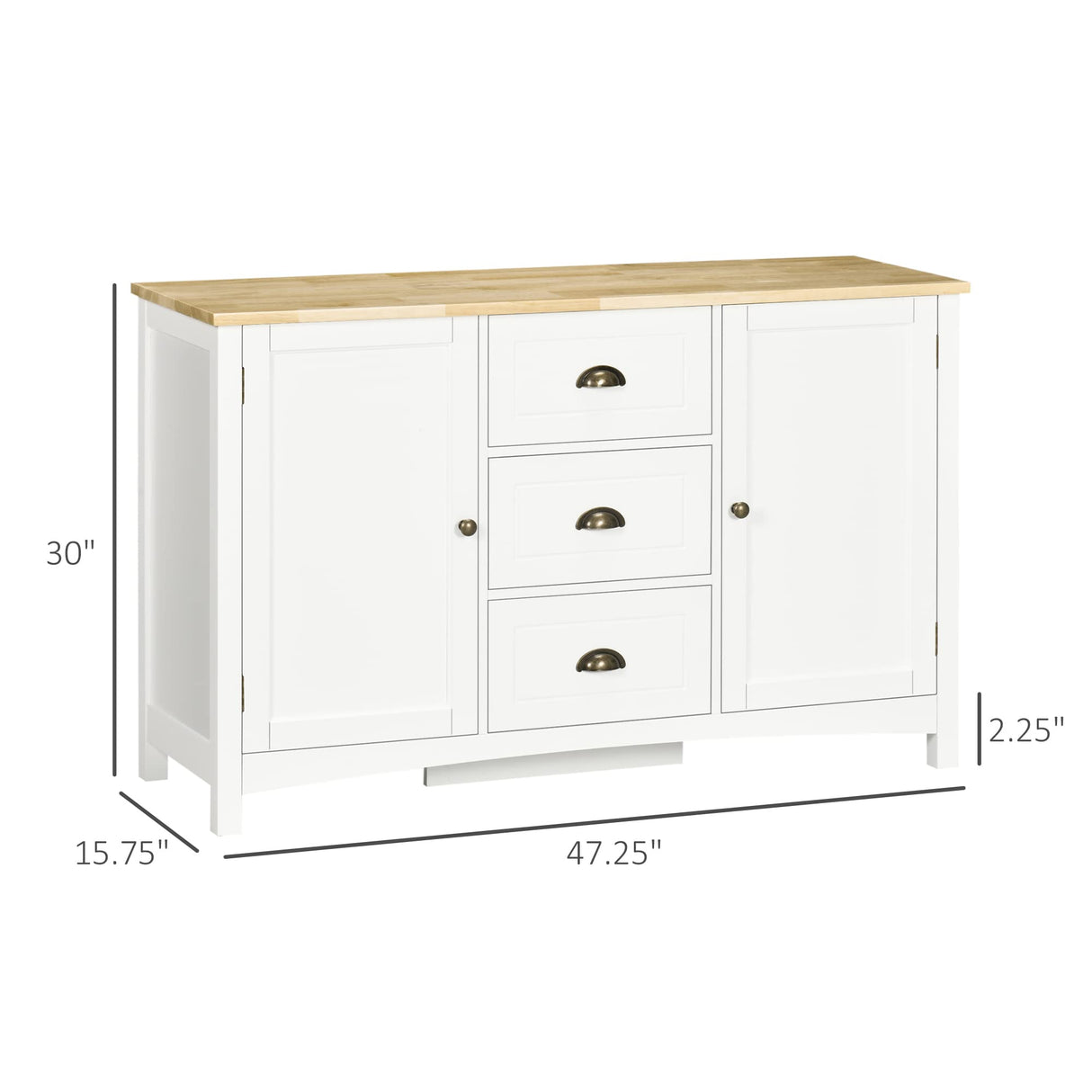 HOMCOM Sideboard Buffet Cabinet, Retro Kitchen Cabinet, Coffee Bar Cabinet with Rubber Wood Top, Drawers, Adjustable Shelves for Living Room, Entryway, White HOMCOM