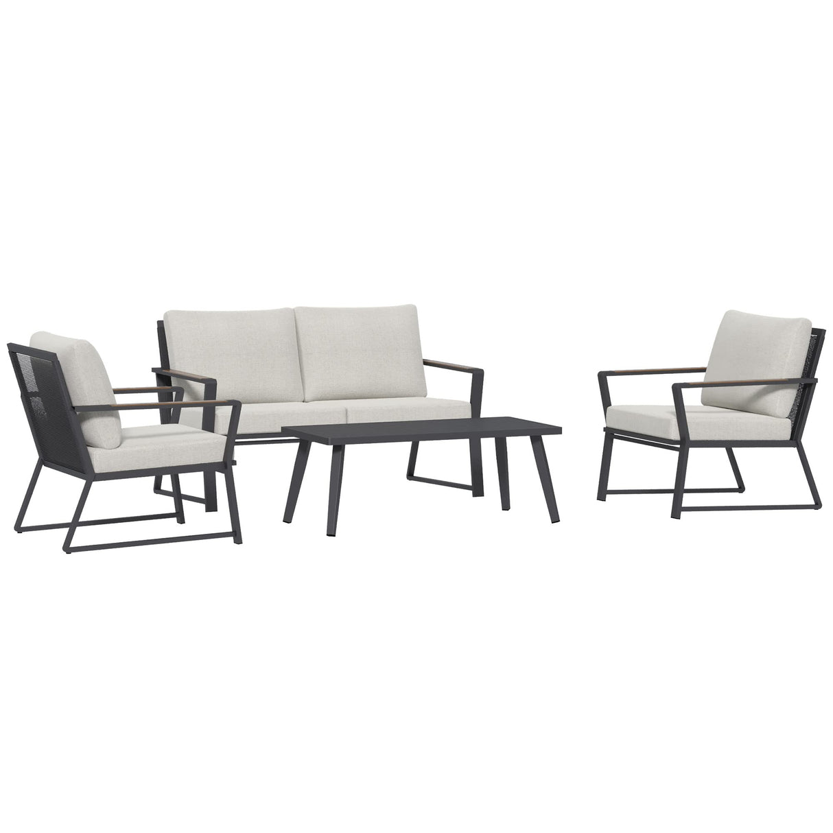 Outsunny 4 Piece Patio Furniture Set, Aluminum Conversation Set, Outdoor Garden Sofa Set with Armchairs, Loveseat, Center Coffee Table and Cushions, Cream White Outsunny