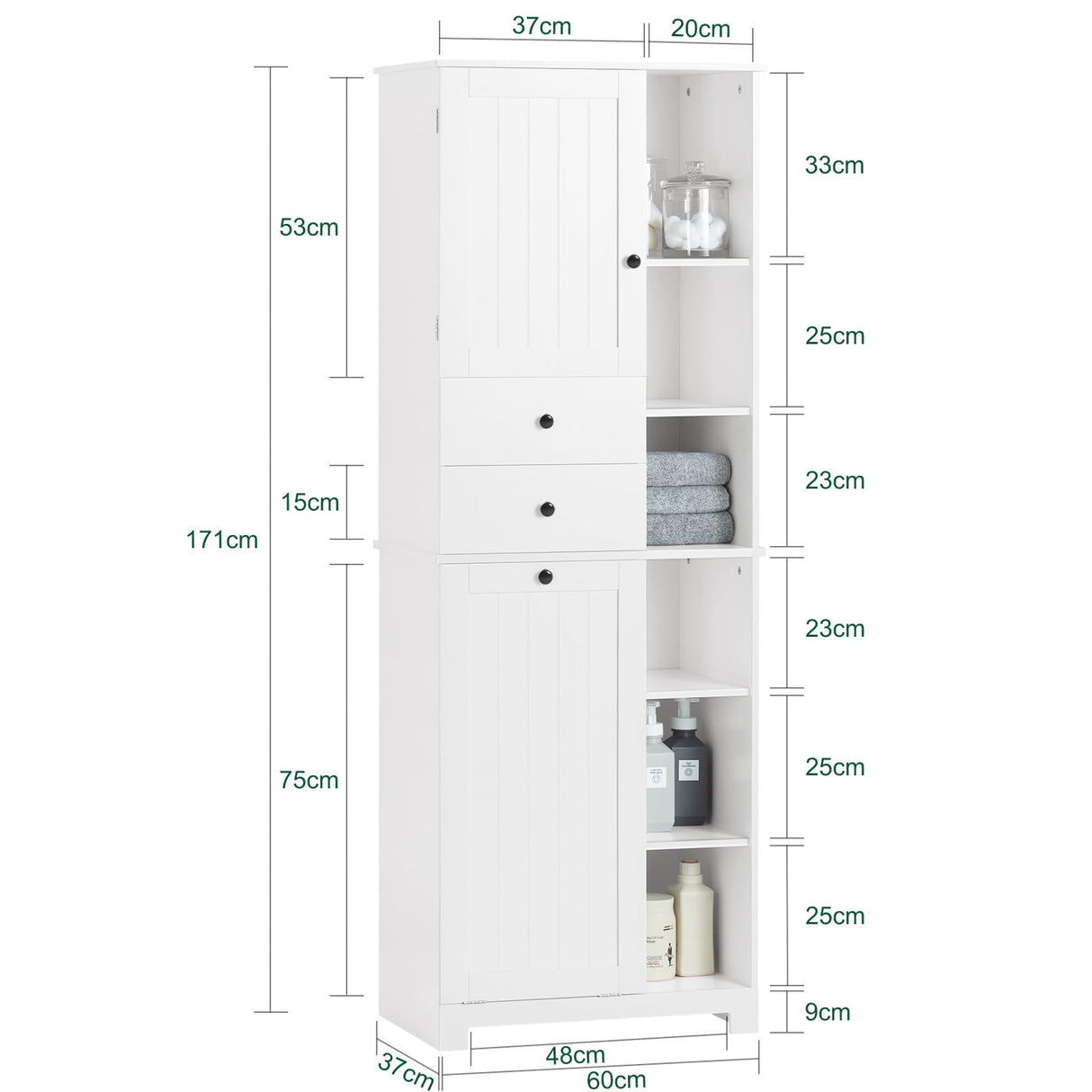 SoBuy Bathroom Tall Laundry Cabinet Freestanding Storage Unit with Removable Basket Large Cupboard with Tilt-Out Hamper, White BZR104-W SoBuy