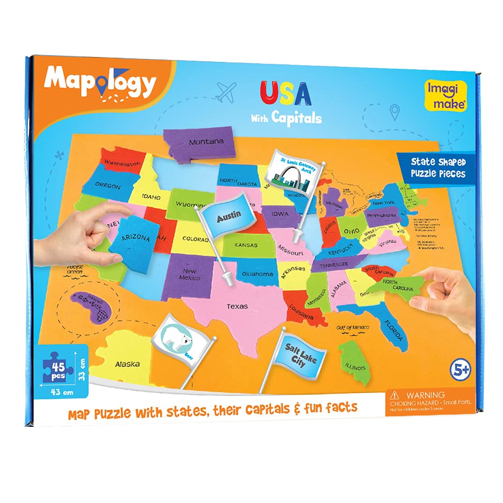 Imagimake Mapology USA Map with Capitals | Learning States and Capitals | US Geography Toys for Ages 5-7 | Jigsaw Puzzles for Kids Ages 8-10 Years | Educational Toys for Ages 8-13 Imagimake