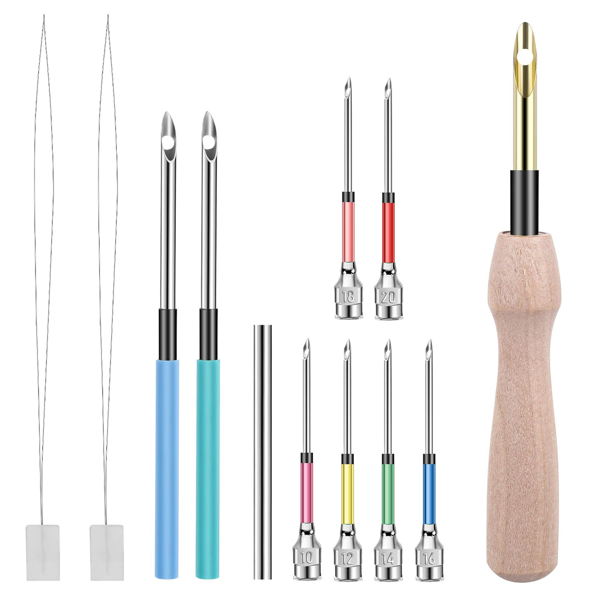 12 Pcs Punch Needle Kit, Embroidery Punch Needle Tool Wooden Handle Embroidery Tool Punch Needle Threader Set for Adults Beginner Yarn Floss Cross Stitching Piriuuo