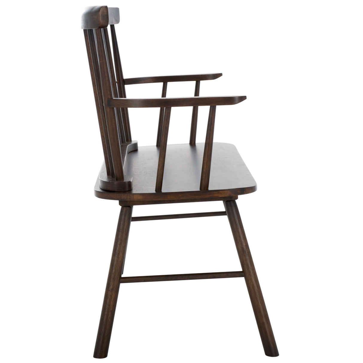 SAFAVIEH Home Collection Addison Farmhouse Dark Walnut Solid Wood Windsor Spindle Loveseat Bench Safavieh