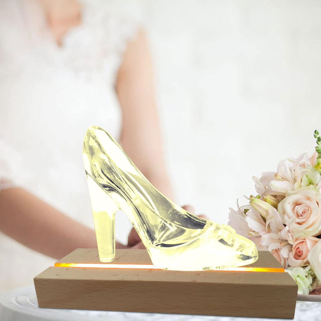 JOJOCY 4 Packs LED Lights Base 4.33 x 1.57 inch Rectangle Wood Display Pedestal, Wooden Led Lights Display Base for Acrylic and Plexiglass Crystal Glass Resin Art (4pc) JOJOCY