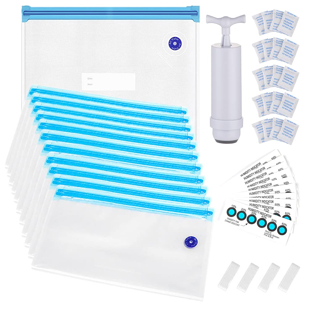 Lokkr 3D Printer Filament Storage Bag Kit Prevent and Monitor Moisture PLA Storage Dry Bags(12 x Vacuum Sealed Bags,1 x Hand Pump,20 x Desiccant,12 x Humidity Indicator Cards,4 x Sealing Clip),30x34cm Lokkr