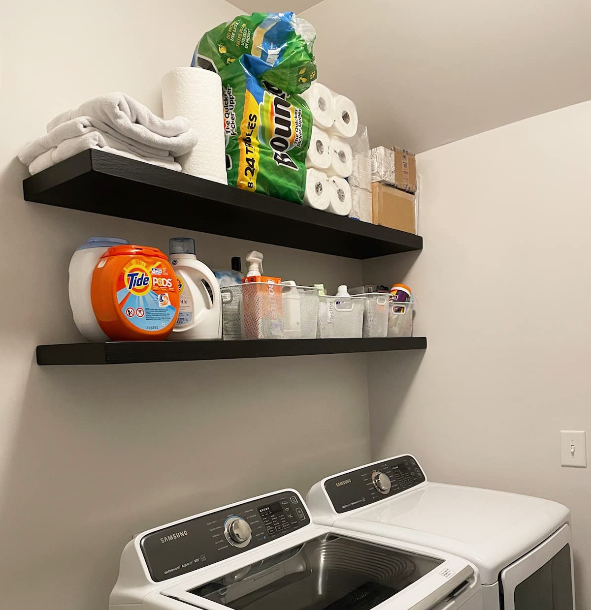 Joel's Antiques Floating Wall Shelf, Wood Decor & Long Shelf for Fireplace Mantel, Bookshelf, Bedroom, & Farmhouse - Wall-Mounted Rustic Stand, Wooden Hanging Display - Black, 72" x 10" x 2" joelsantiques