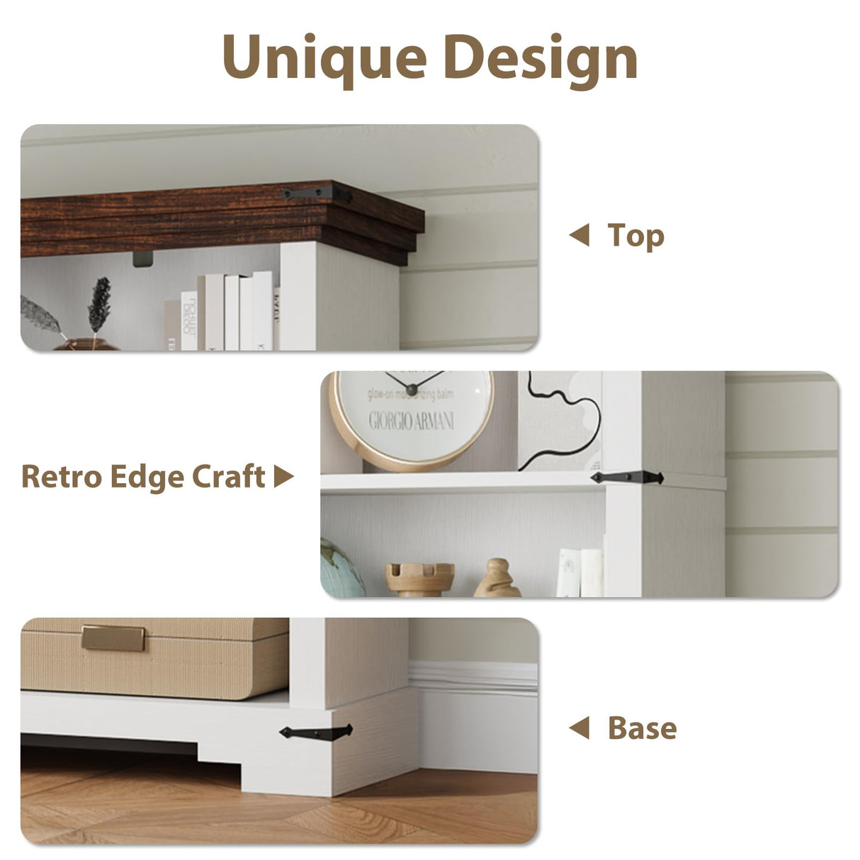 HOTLUU 5-Tier Farmhouse Bookshelf, 61.1 inch Tall Bookcase with Storage & Unique Design & One Adjustable Shelf, Wooden Bookshelf for Study Room, Living Room, Home Office, Bedroom (White) HOTLUU