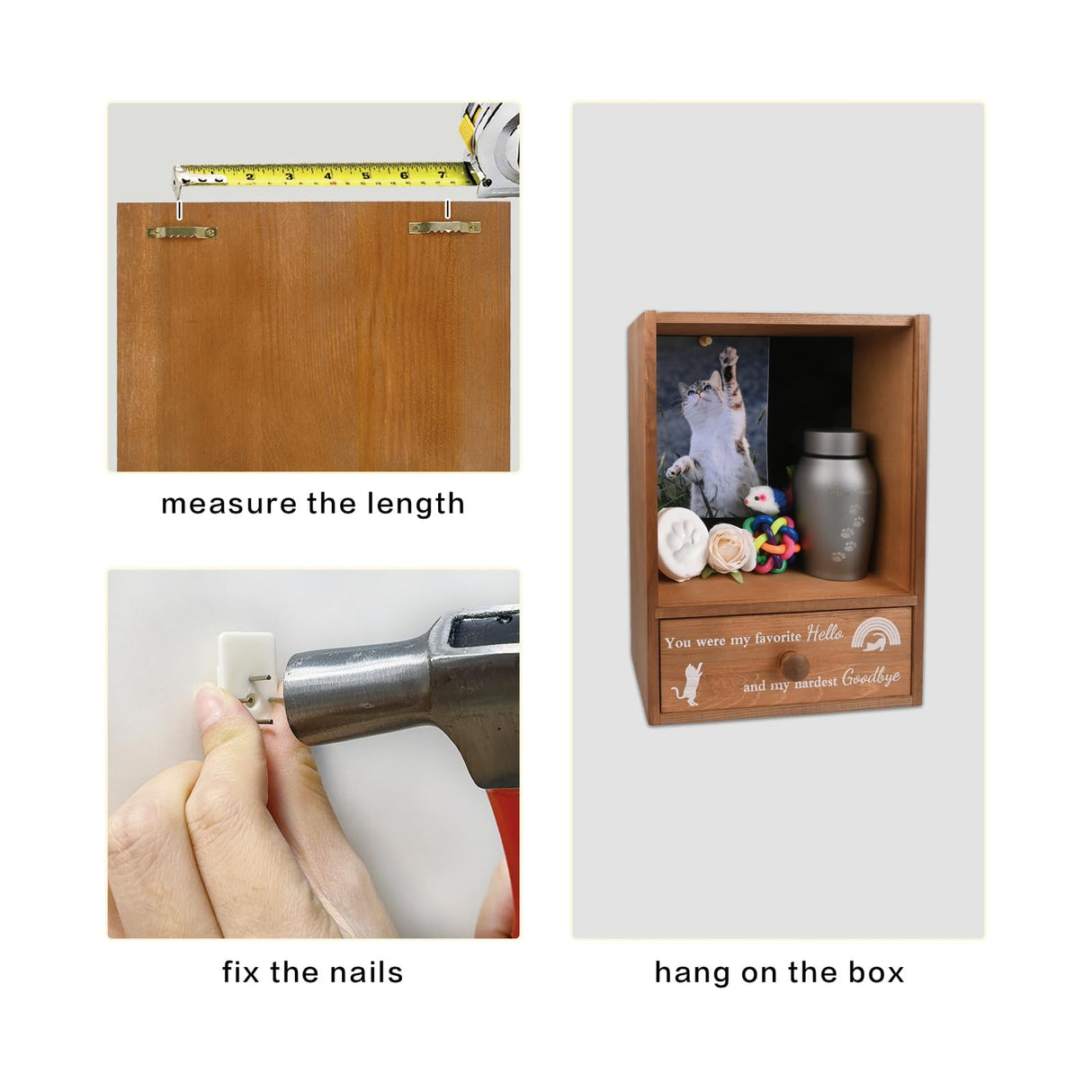 Favonuovy Pet Memorial Shadow Box Keepsake 9.25x13 Cat Memorial Gifts for Loss of Cat Death Sympathy and Remembrance Gift Large Pet Picture Frame Display Case with Deep Rainbow Bridge Drawer Favonuovy