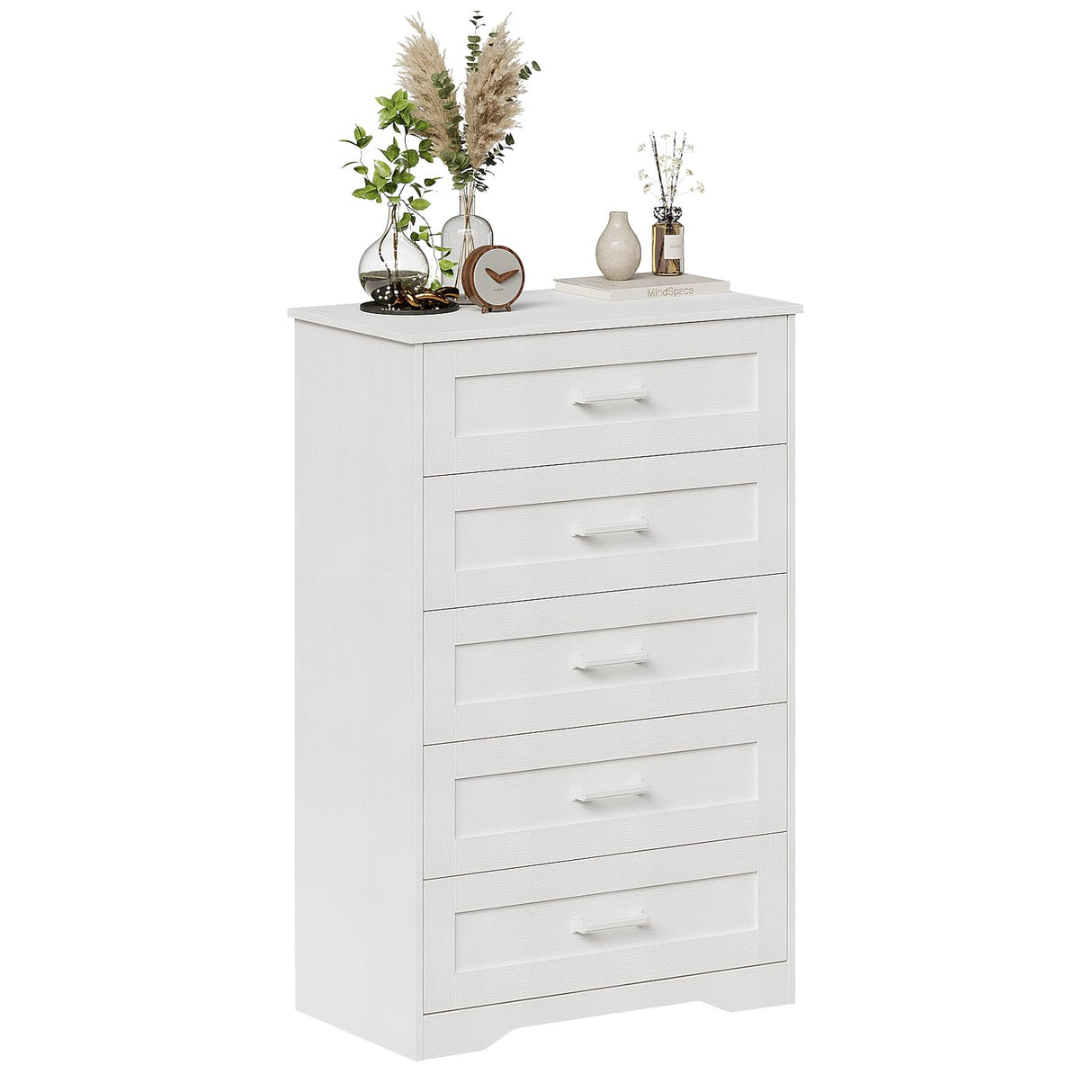 Welfuturer White 5 Drawer Wood Dresser for Bedroom Modern Wooden Chest of Drawers Storage Cabinet and Organizer Drawers for Closet, Nursery, Entryway, Girls Room, Kids Room, Hallway, Living Room Welfuturer