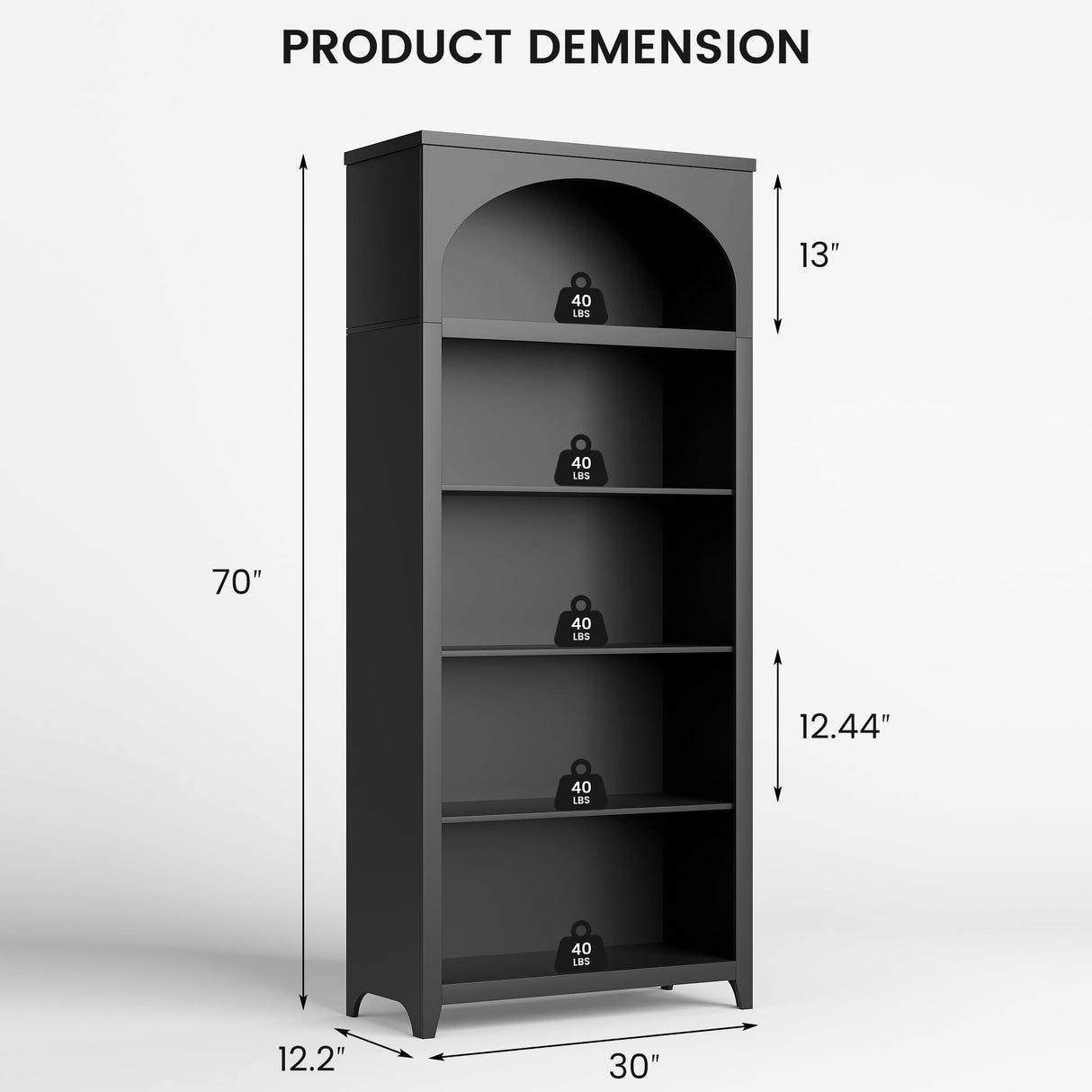 jajov 5-Tier Wooden Bookshelf with LED Lights, 70 Inch Tall Bookshelf with Storage, Floor Standing Modern Style Display Bookcase for Living Room, Office, Study Room, Entryway - Black jajov
