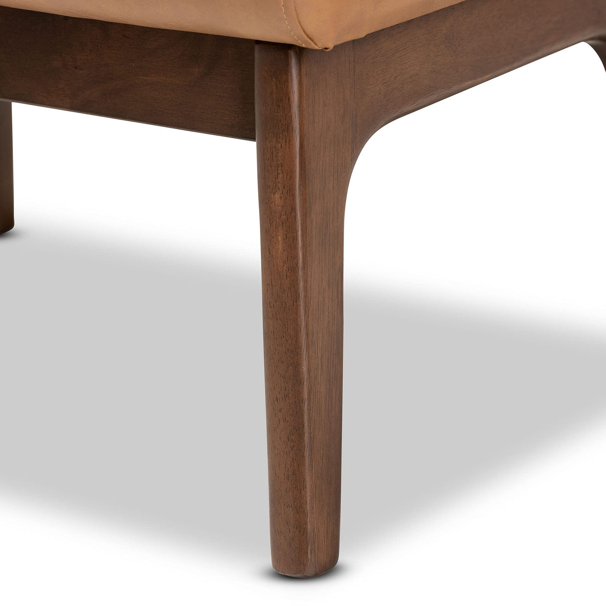 Baxton Studio Bianca Mid-Century Modern Walnut Brown Finished Wood and Tan Faux Leather Effect Ottoman Baxton Studio