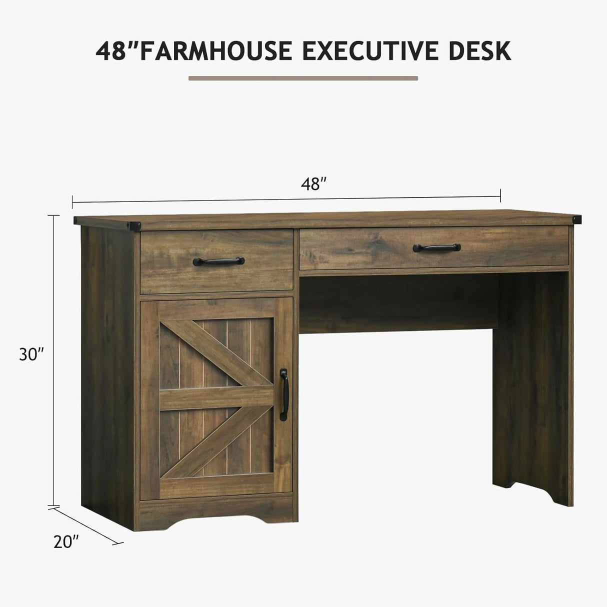 MaverickFurni Farmhouse Computer Desk with 2 Drawers & Storage Cabinet, Compact Home Office Desk for Small Spaces, Wooden Executive Desk for Study, Bedroom, Brown MaverickFurni
