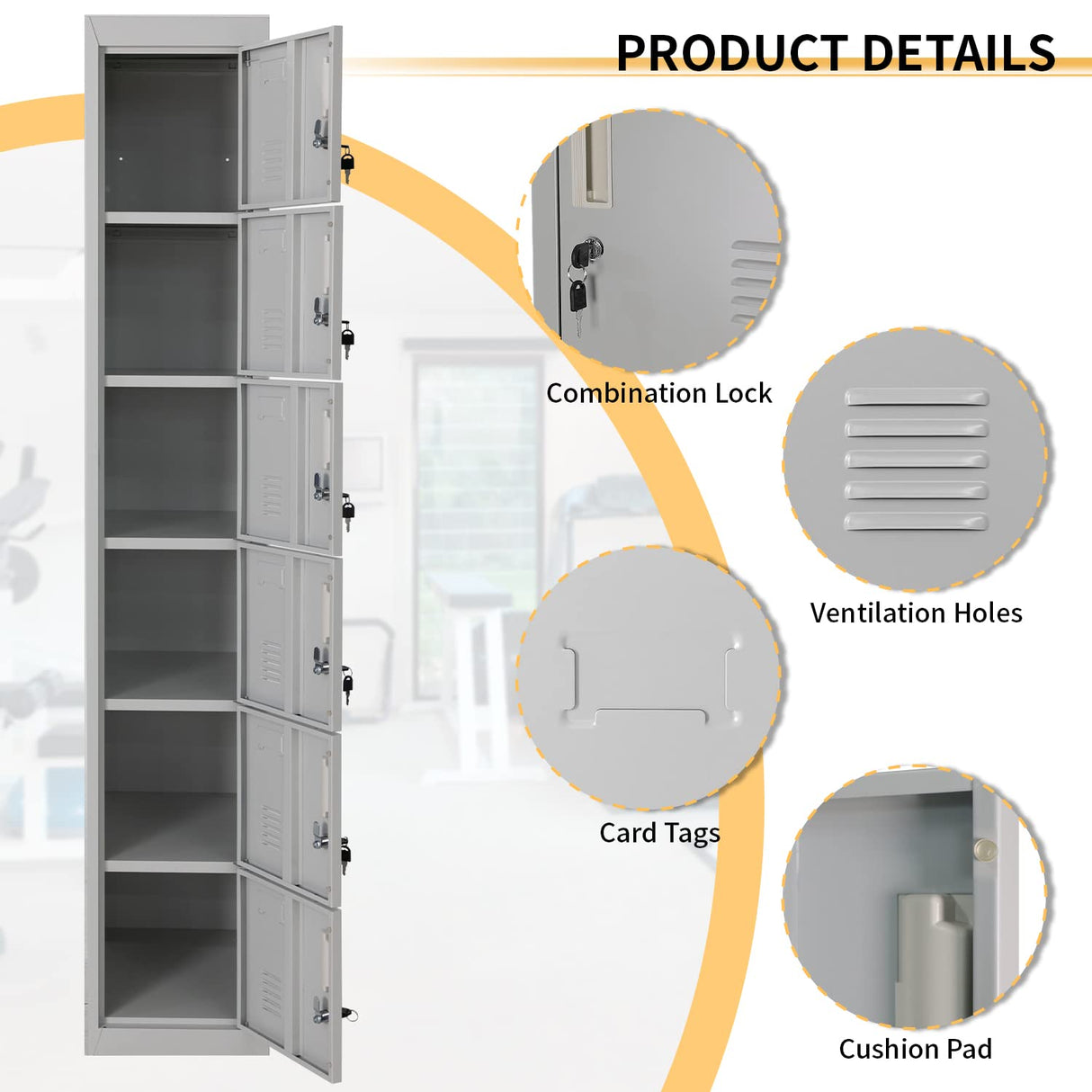 Bonusall Employees Lockers,Metal Office Storage Locker with 6 Door, Tall Steel Lockers with Keys and Lock for School, Gym, Home, Garage, Gray Bonusall