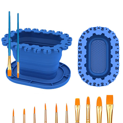 SUWARMN Paint Brush Cleaner Rinse Cup (All-in-One), Foldable Brushes Holder & Brush Cleaning Cup for Acrylic, Watercolor, and Water-Based Mediums, for Fine Art, Studio, Classroom(Blue)