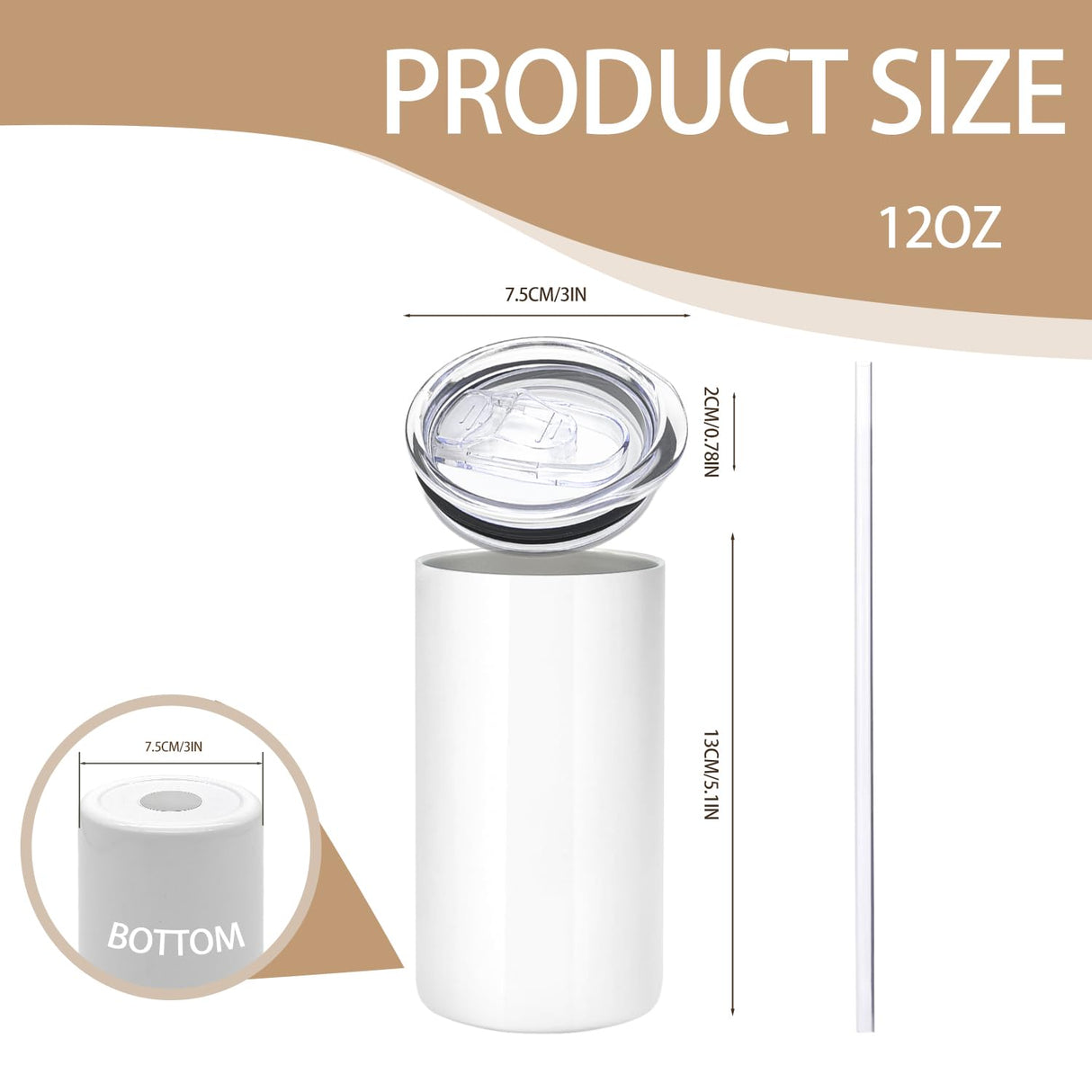 YOUKE OLA 16 Pack Sublimation Tumblers Blanks Bulk Sublimation Cups Skinny Straight Tumbler Stainless Steel Double Wall Insulated Sublimation Water Bottles with Lid & Straw for DIY Gift, 12oz White YOUKE OLA