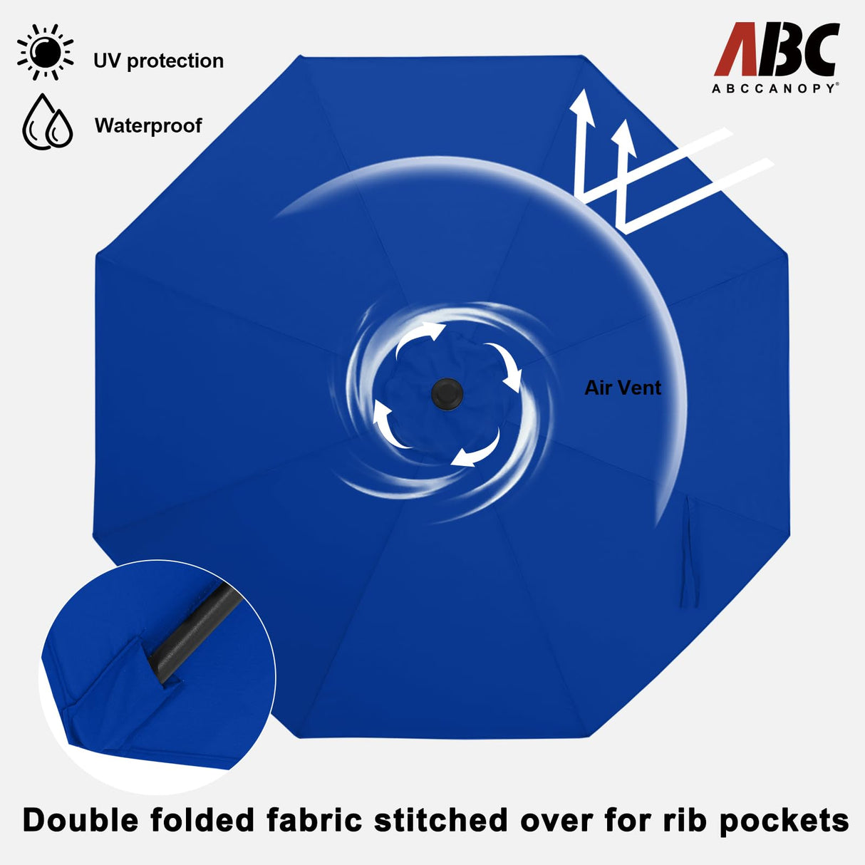 ABCCANOPY 9FT Outdoor Patio Umbrella, 8 Ribs Table Umbrella w/Crank for Easy Set Up, Suitable for Garden, Lawn, Deck & Backyard (Blue) ABCCANOPY