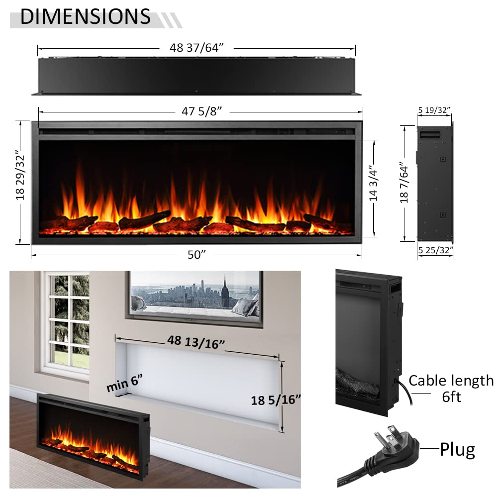 LegendFlame 50" W Austin in Wall Recessed & Wall Mounted Electric Fireplace (EF287A) Legend Flame