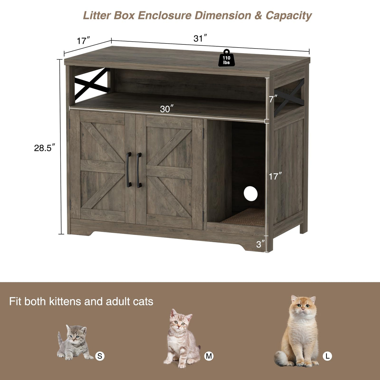 Halitaa Cat Litter Box Enclosure,Hidden Litter Box Furniture Cat Washroom with Cat Scratch Pad,Farmhouse Indoor Cat House End Table,Grey Halitaa
